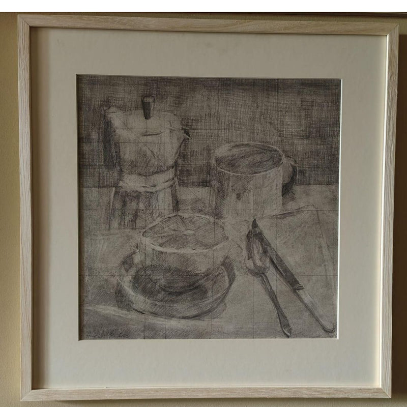 'Coffee and Grapefruit', Graphite on Paper, Framed