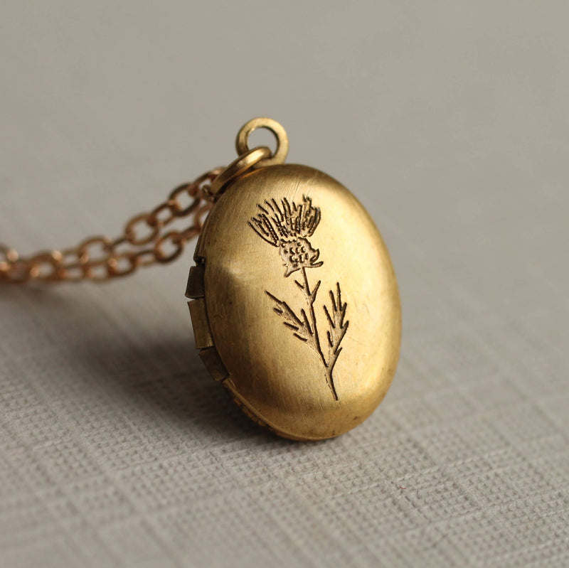 Tiny Oval Thistle Engraved Locket