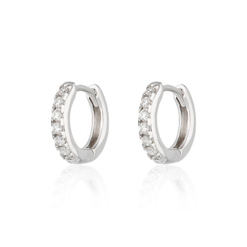 Huggie Earrings with Clear Stones | Rhodium Plated Sterling Silver