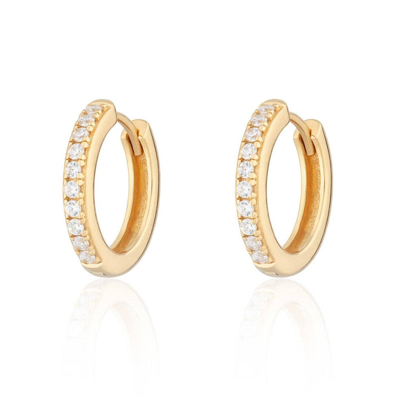 Large Huggie Earrings with Clear Stones | 18k Gold Plated Sterling Silver