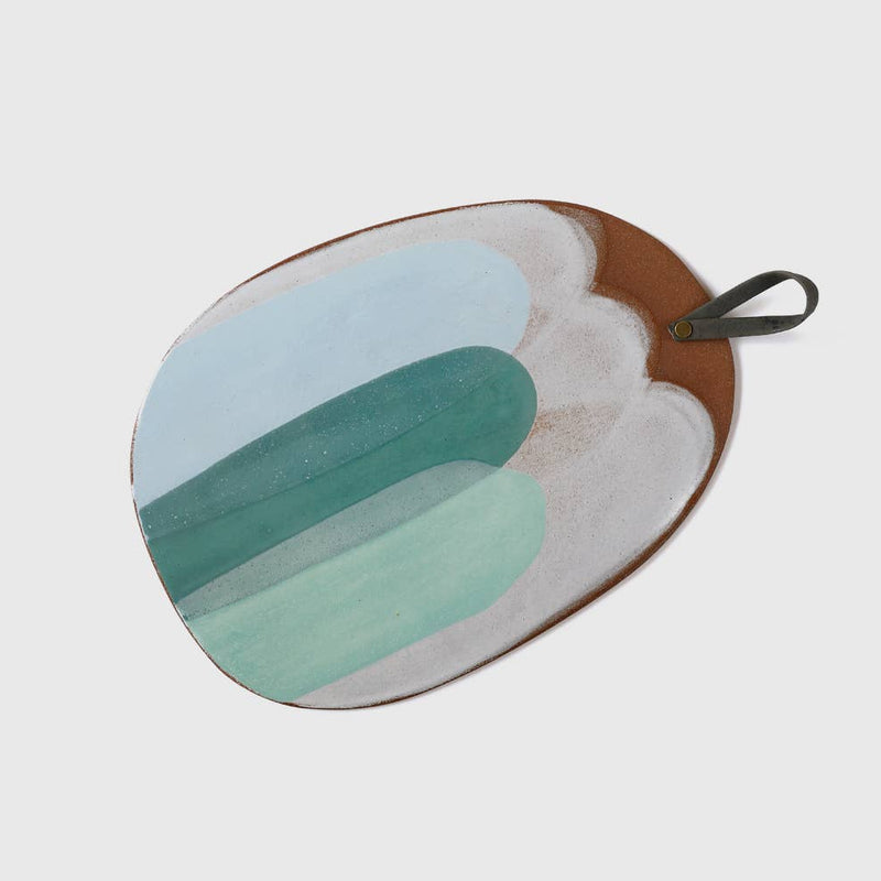 Handmade Terracotta Platter with Cork Handle |Teal