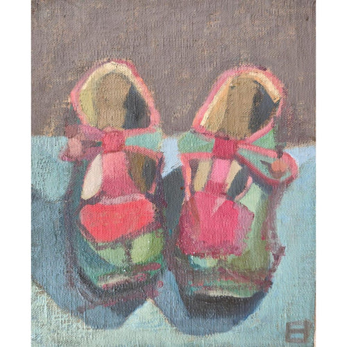 'Antique Child's Shoes', Oil Painting, Framed
