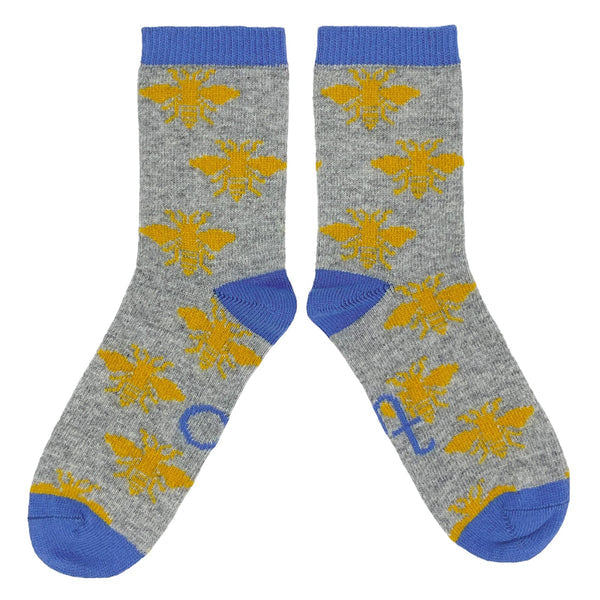Women's Grey Bee Lambswool Socks