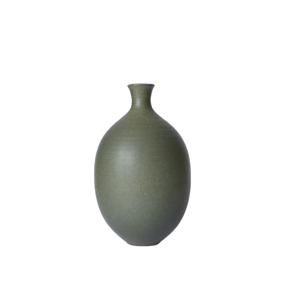 Dark Olive Green Oval Ceramic Vase