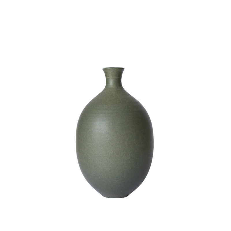 Dark Olive Green Oval Ceramic Vase
