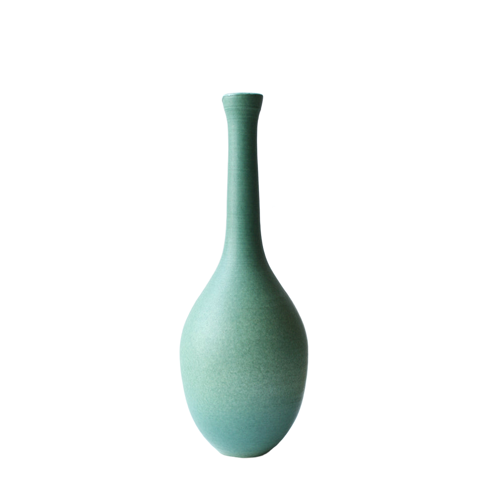 Jade Green Long-Neck Oval Ceramic Vase