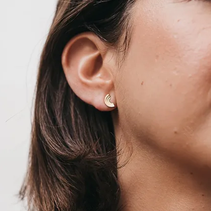 Gold Opis Semi Circle Stud Earrings