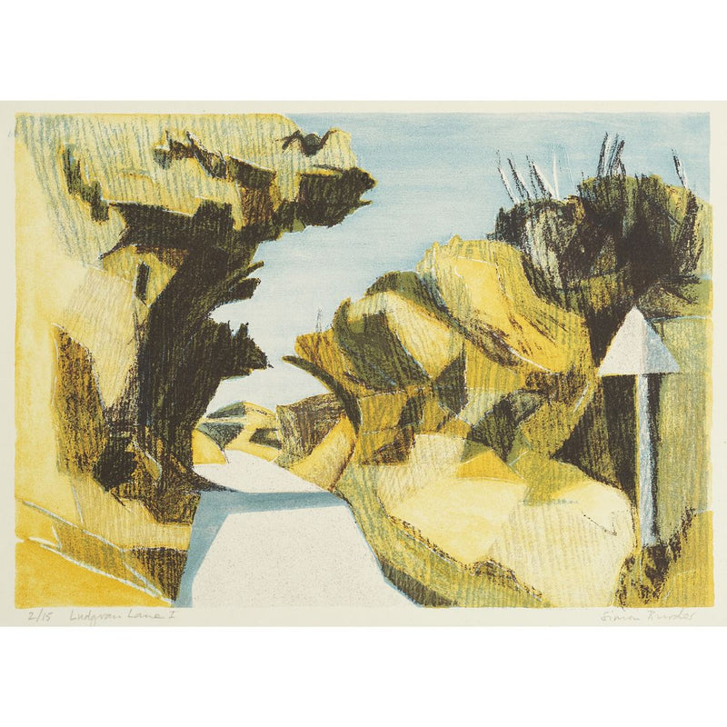 'Ludgvan Lane' Stone Lithograph, Unframed