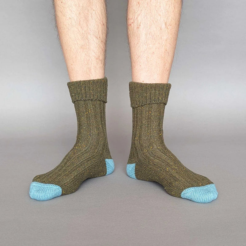 Unisex Dark Green & Jade Recycled Silk Blend Chunky Socks