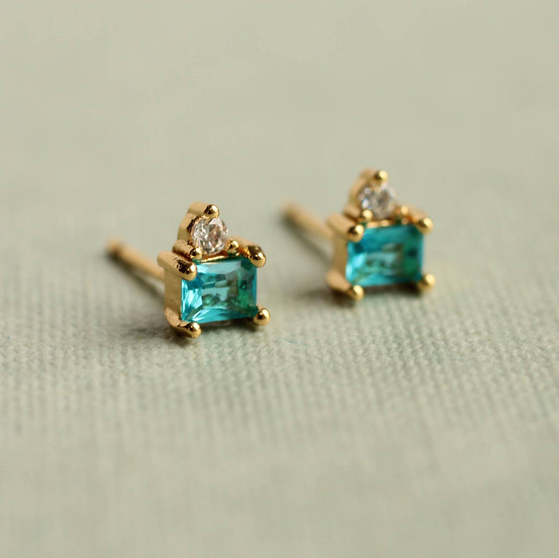 Art Deco Aquamarine Turquoise Pyramid Stud Earrings
