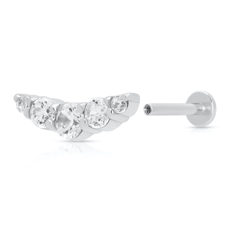 Helix Curve Sparkling Single Flat Back Earring | Rhodium Plated Sterling Silver