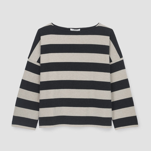 Leia-Sue Striped Top- Charcoal and Ecru Marl