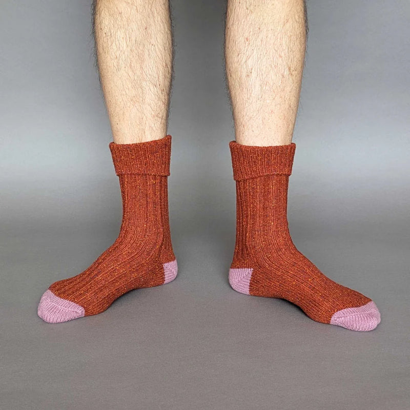 Unisex Rust & Pink Recycled Silk Blend Chunky Socks