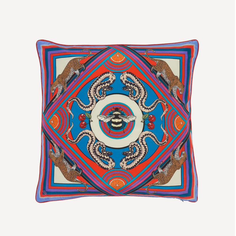 Trippy Town Blue Silk Cushion