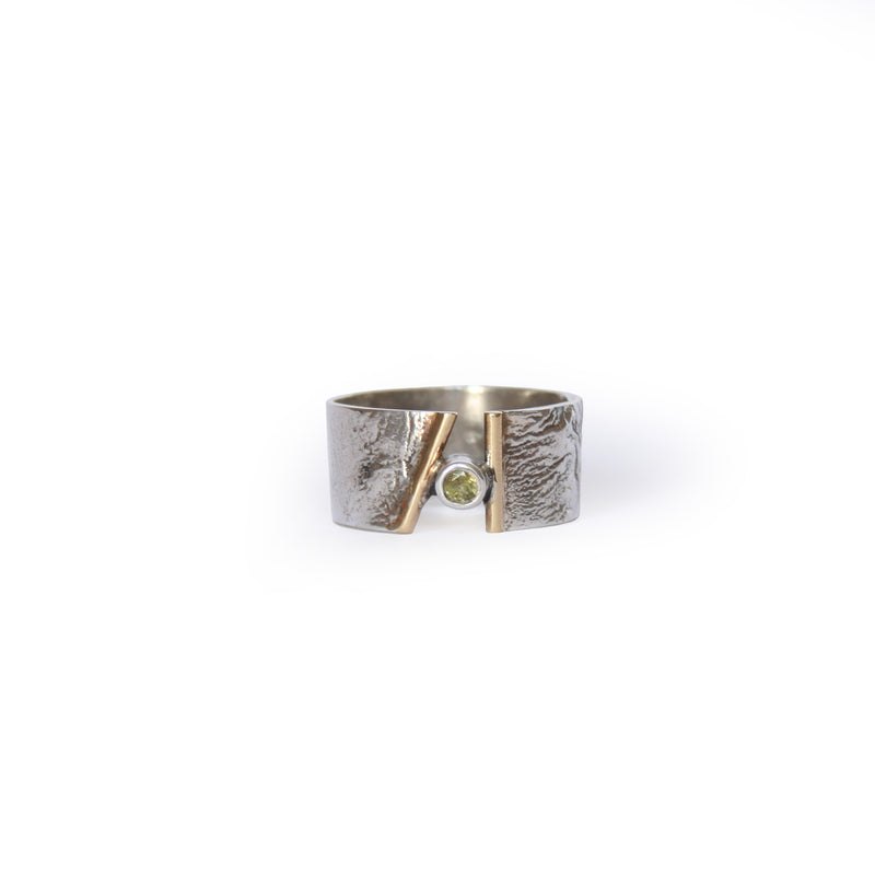 Silver Ring With Gold and Peridot