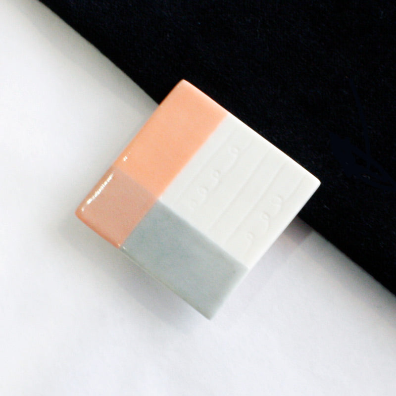 Square Coral Porcelain Brooch