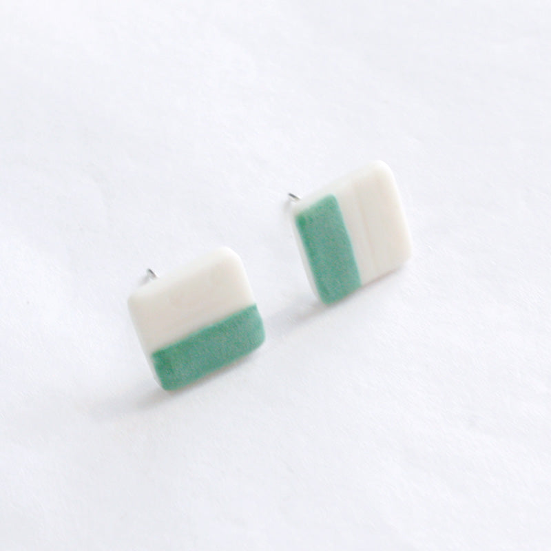 Square Porcelain Green Studs 