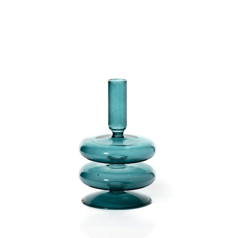 Ocean Coloured Glass Tapered Candle Holder