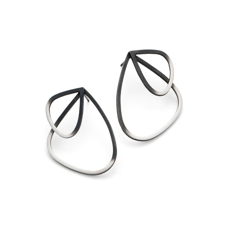 Double Wing Studs in Oxidised Silver