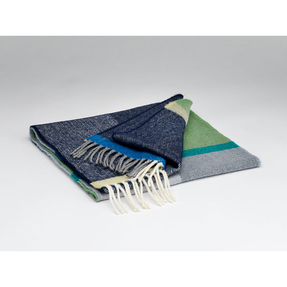 Navy, Green and Smoke Wool Scarf
