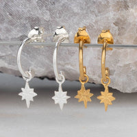 Star Hoop Earrings, Silver