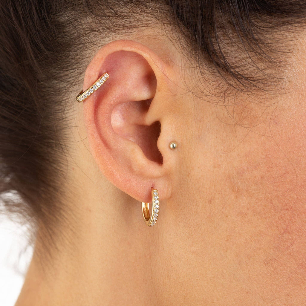 Large Huggie Earrings with Clear Stones | 18k Gold Plated Sterling Silver