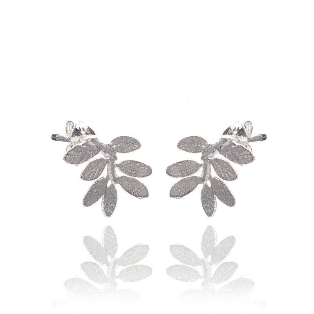 Leaf Stud Earrings, Silver