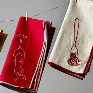 Linen Embroidery Napkins-Wine