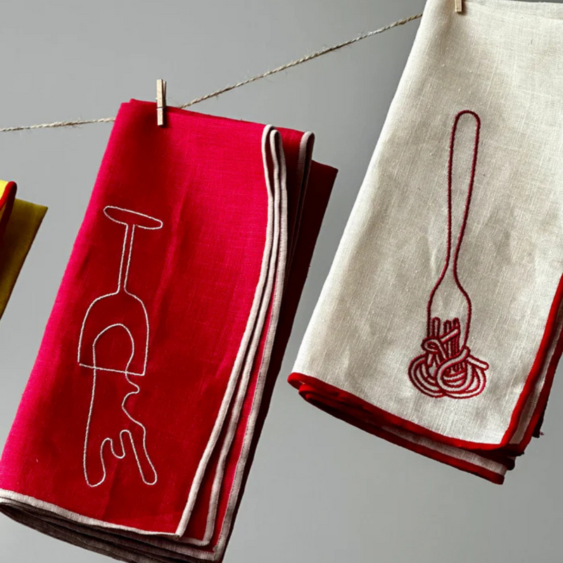 Linen Embroidery Napkins-Wine