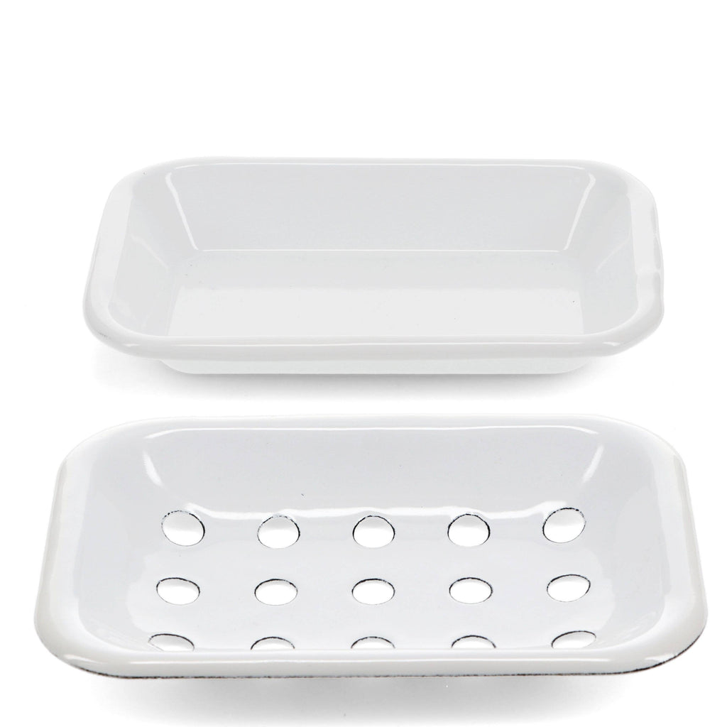 Two-Part Enamel Soap Dish | White