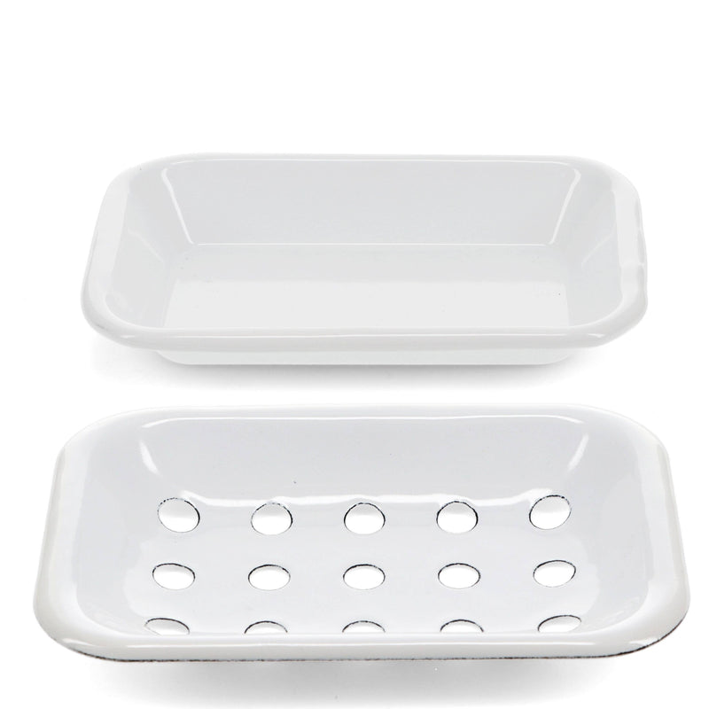 Two-Part Enamel Soap Dish | White