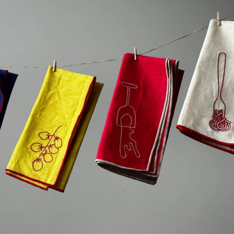 Linen Embroidery Napkins-Wine