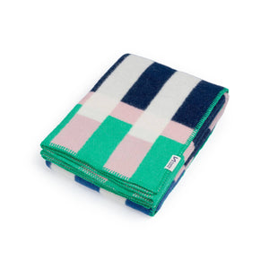 Studie Cobalt//Navy/Pink/Green Wool Throw Blanket