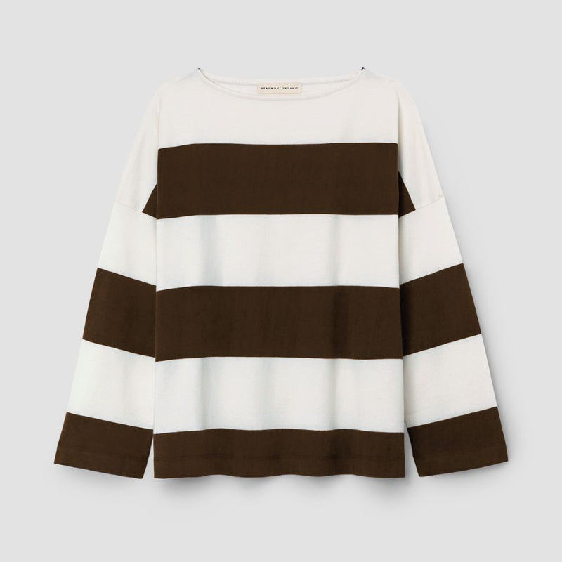 Leia-Sue Striped Top- Cacao & White Wide Stripe