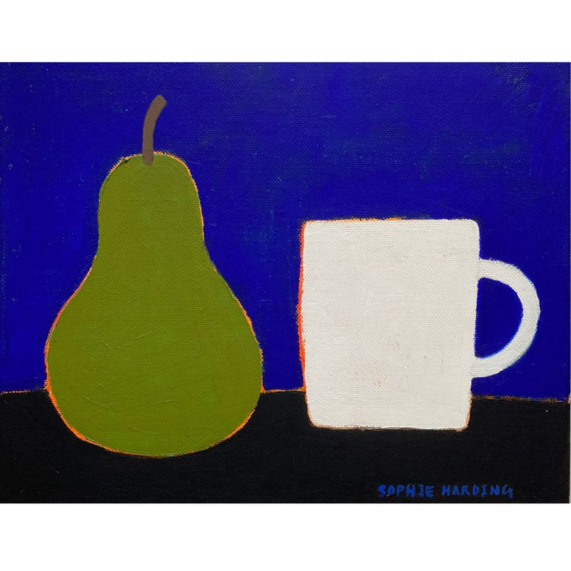 'Green Pear And Cup' Acrylic On Canvas, Framed