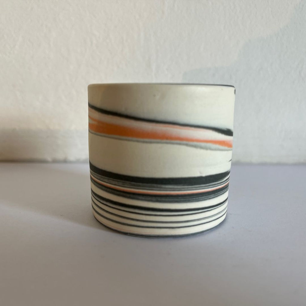 Polished Egg Cup With Grey, White And Orange Swirls