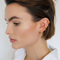 Huggie Earrings With Black Stones | 18k Gold Plated Sterling Silver