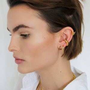 Huggie Earrings With Black Stones | 18k Gold Plated Sterling Silver