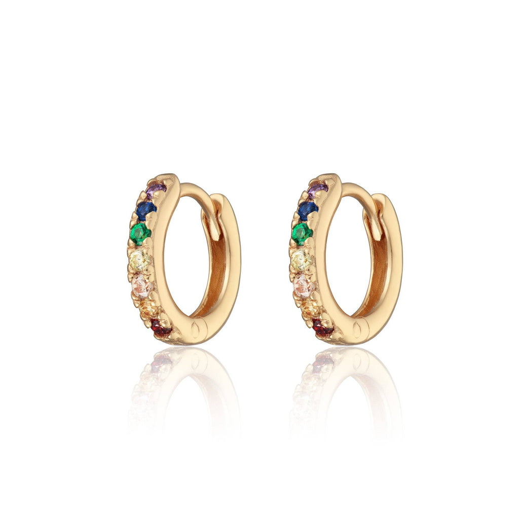 Huggie Earrings with Rainbow Stones | 18k Gold Plated Sterling Silver