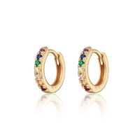 Huggie Earrings with Rainbow Stones | 18k Gold Plated Sterling Silver