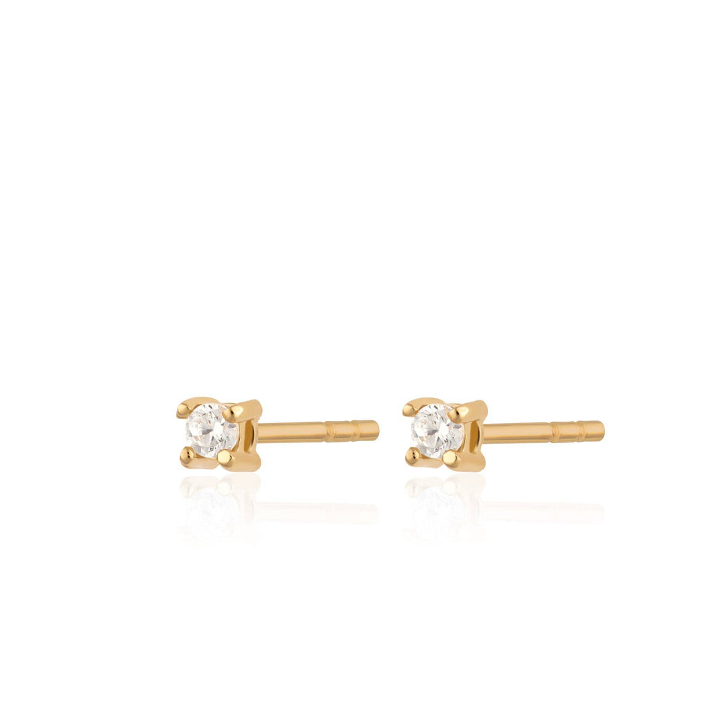 Teeny Tiny Stud Earrings | 18k Gold Plated Sterling Silver / Clear