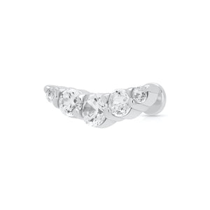 Helix Curve Sparkling Single Flat Back Earring | Rhodium Plated Sterling Silver