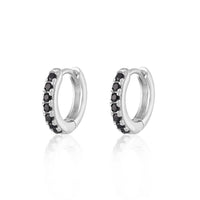 Huggie Earrings With Black Stones | Rhodium Plated Sterling Silver