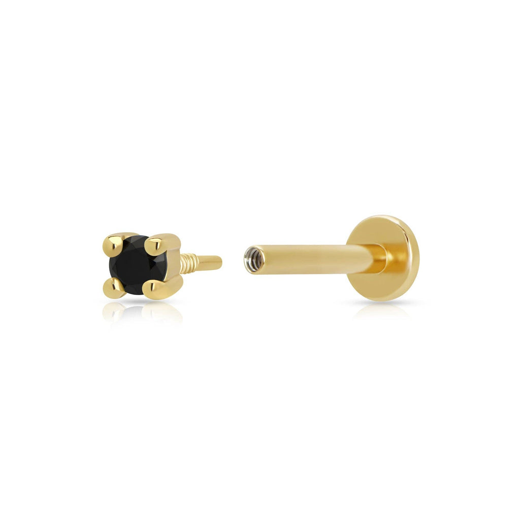 Gold Black Stone Single Flat Back Earring