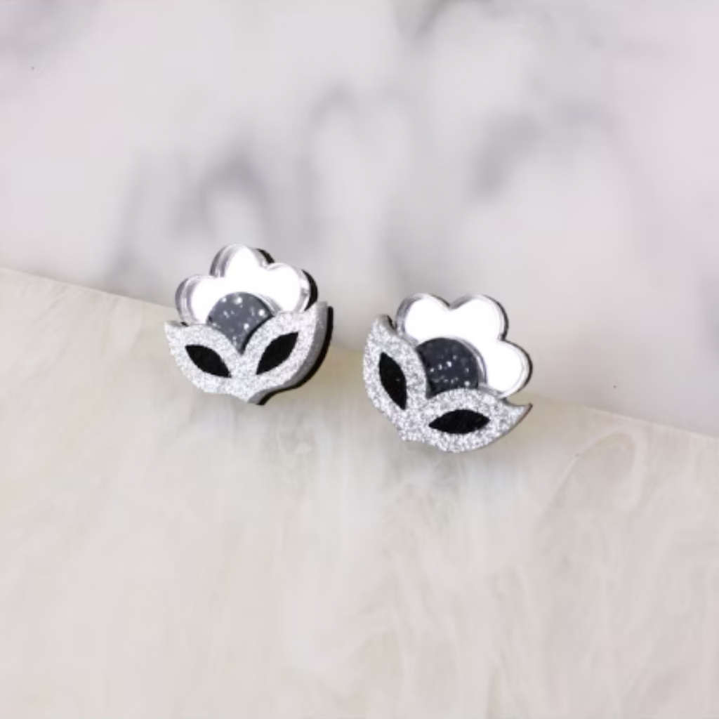 Floral Mini Stud Earrings-Silver