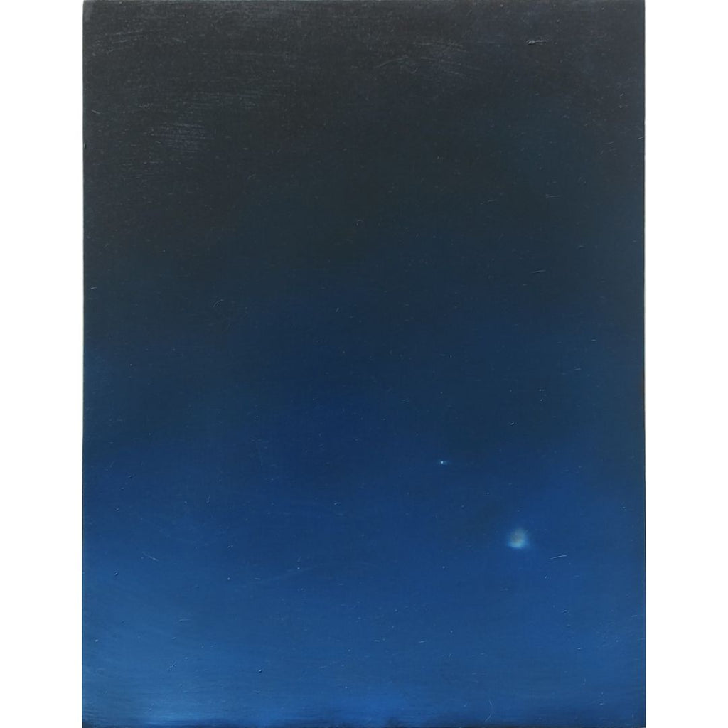 'Venus and Crescent Moon' Oil on board, Framed