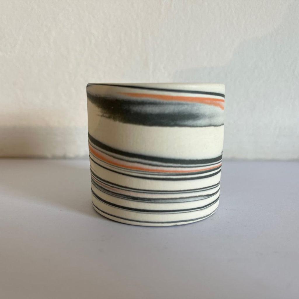 Polished Egg Cup With Grey, White And Orange Swirls
