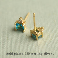 Art Deco Aquamarine Turquoise Pyramid Stud Earrings