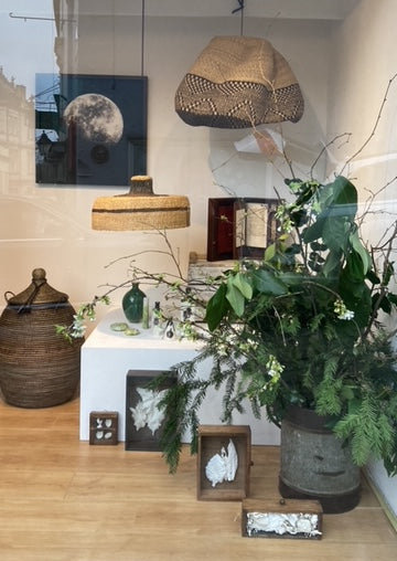 Large, Black and Natural Brown Pendant Lampshade