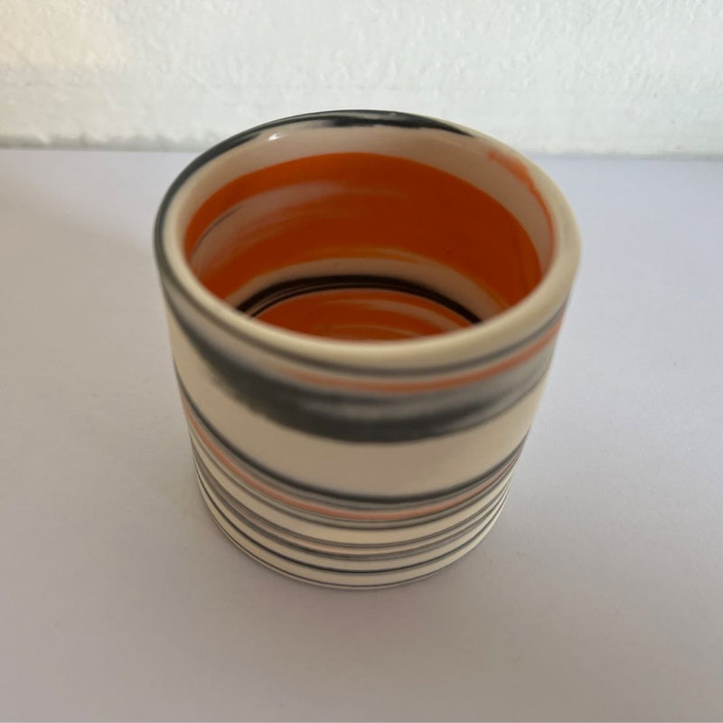 Polished Egg Cup With Grey, White And Orange Swirls